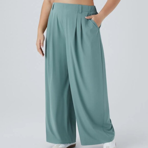 Breezeful High Waisted Wide‎ Leg Flowy Solid Palazzo Casual Pants Stone Blue 2X - Picture 1 of 11